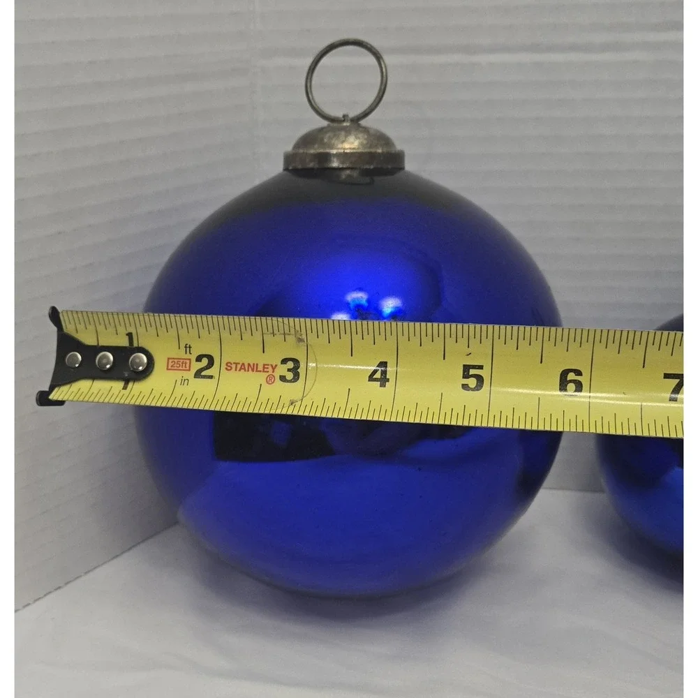 Antique German Kugel Ornaments - Cobalt Blue Mercury Glass Set (Two 6
